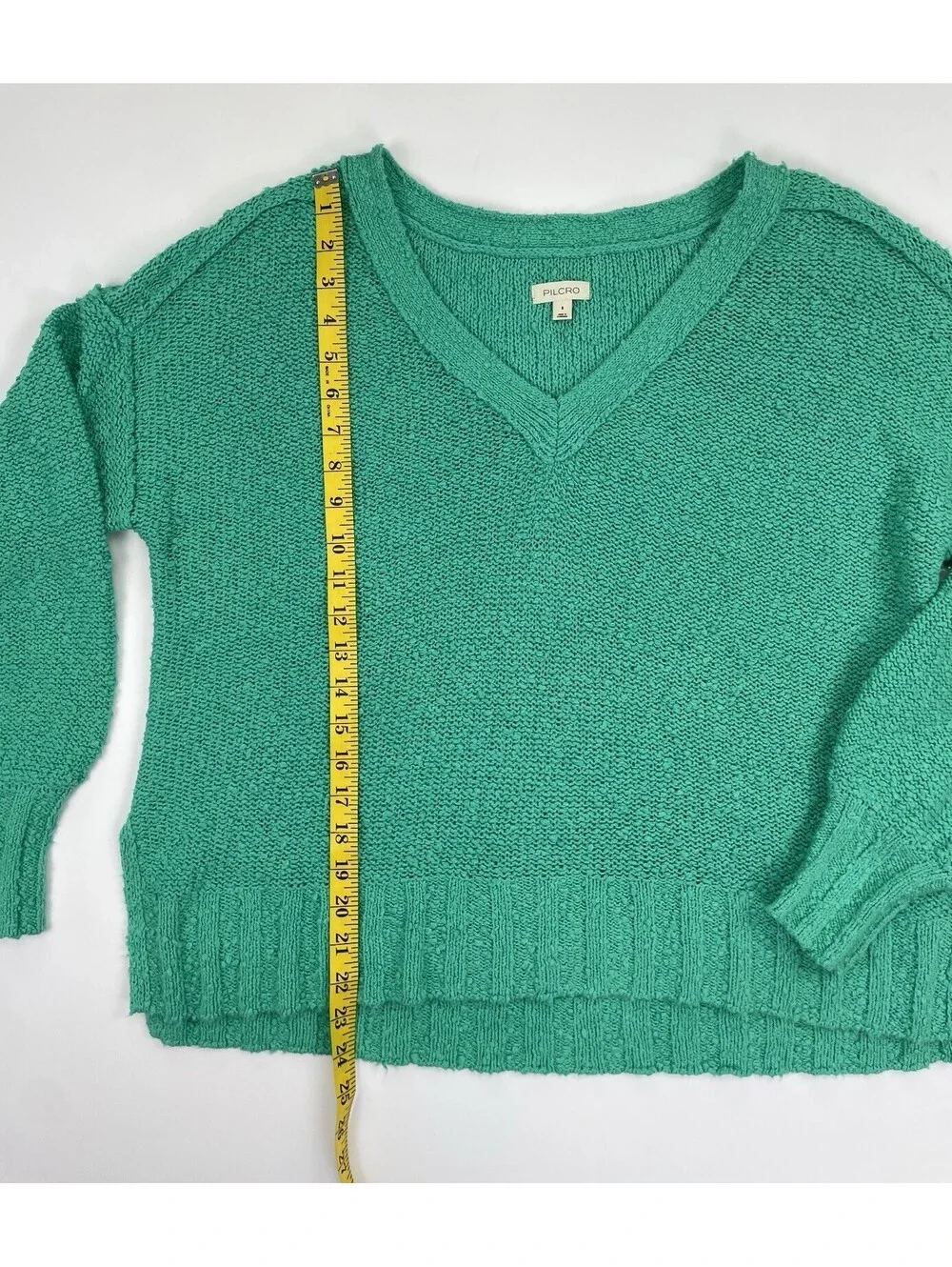 NWT Anthropologie Pilcro Green V Neck Sweater Womens S Slouchy Textured Knit